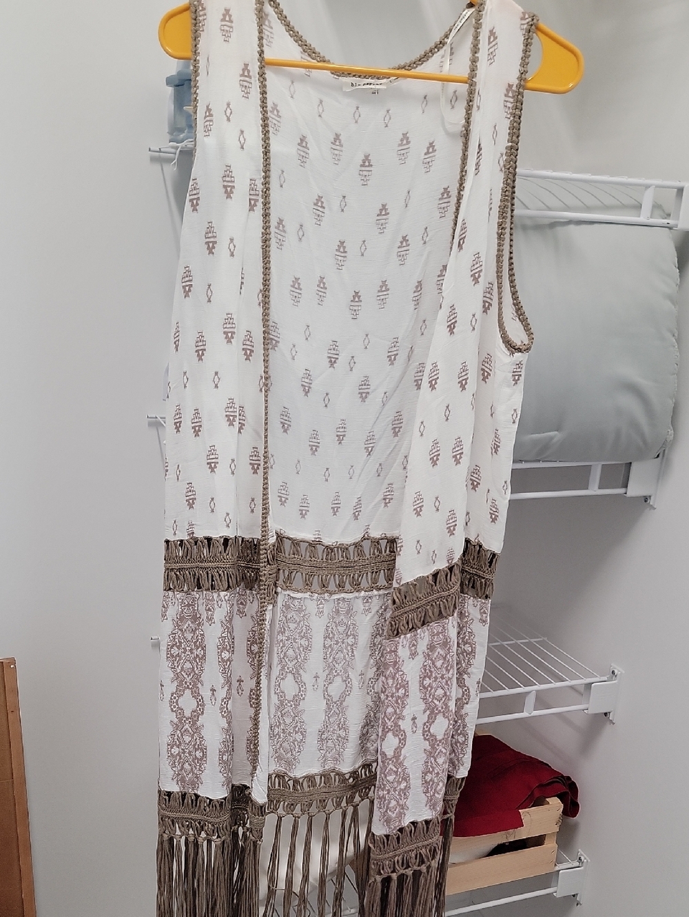 Blu Pepper White and Taupe Maxi Dress with Fringe